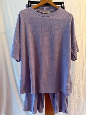 Relaxed Lavender Textured Short Sleeve Top and Pants